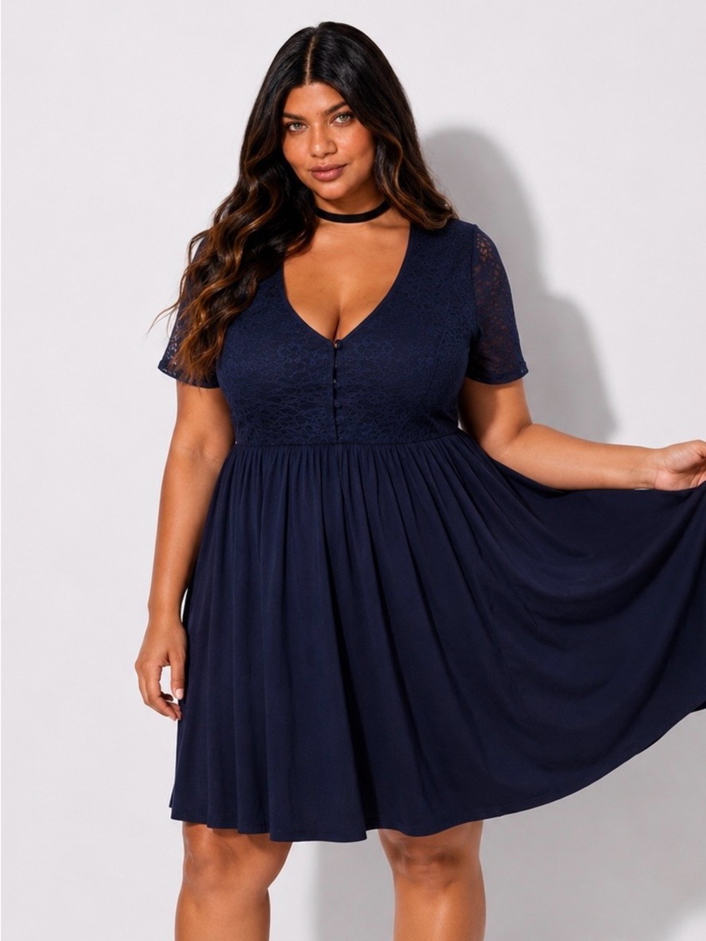 TORRID Navy Blue Lace Top Skater Dress